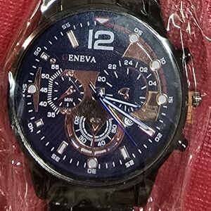 Black Analog Watch with Leather Strap